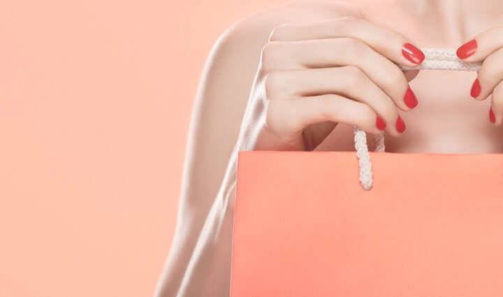 Christmas bargains - personal shopper - woman carrying a high end shopping bag