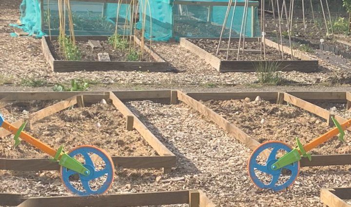 measure mate review banner showing a girl using the trundle wheel in an allotment