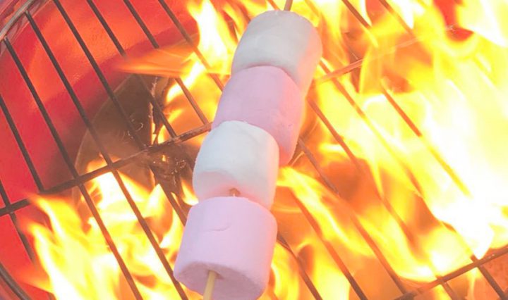 marshmallows toasting on a fire pit