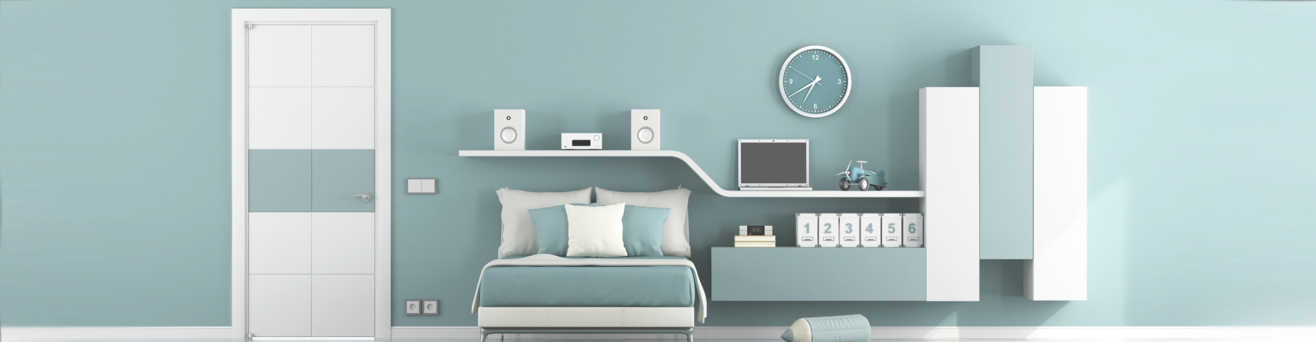 tween bedroom ideas - blue walls, white furniture